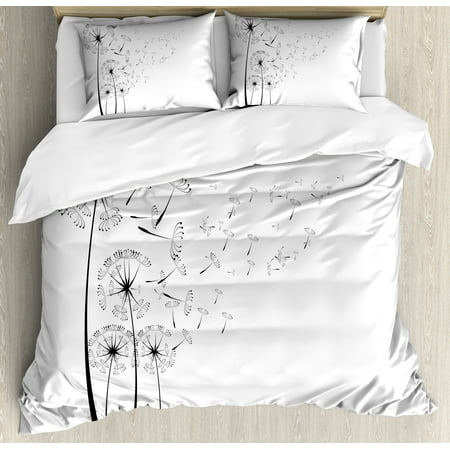 Dandelion Duvet Cover Set Monochrome Dandelion Seeds Blowing In