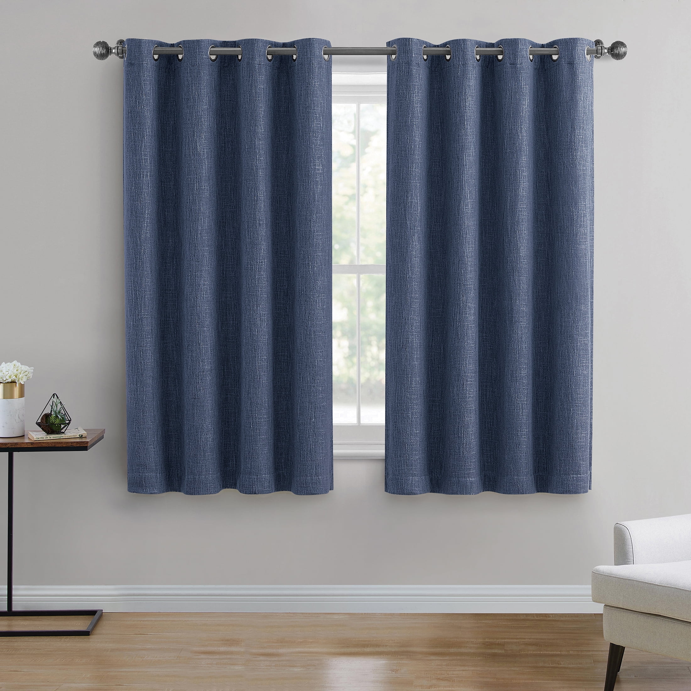 Better Homes & Gardens Woven Textured Grommet Blackout Curtain Panel, Blue, 50" x 63"