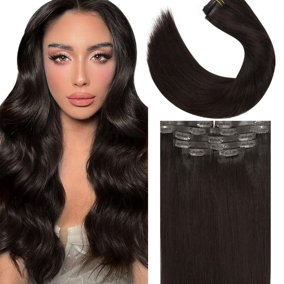 Lacer Hair Extensions Seamless Clip in Hair Extensions Human Hair Darkest Brown 7pcs 18 Clips 130 Gram Natural Human Hair Invisible PU Skin Weft 14 Inch