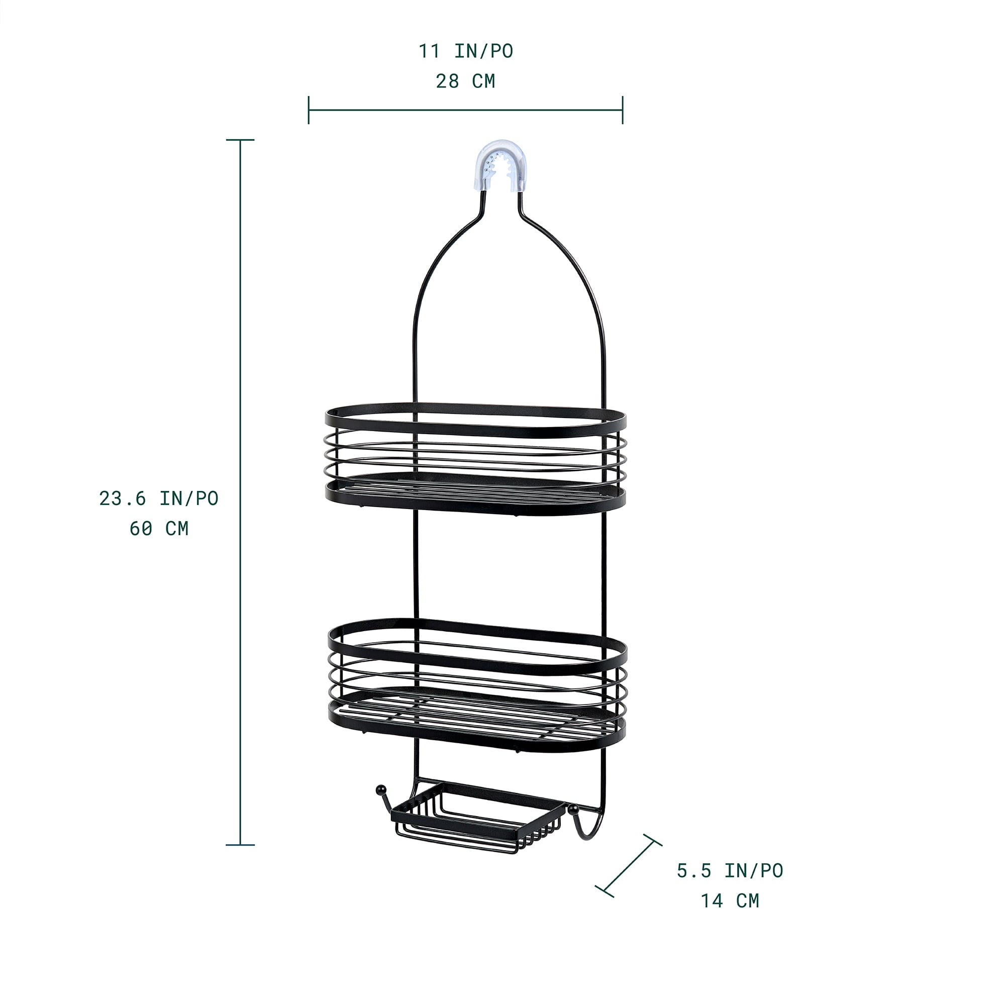 Acento 3-Tier Hanging Shower Caddy with Suction Cups, Non-Slip Neck, Bathroom Organizer, Matte Black