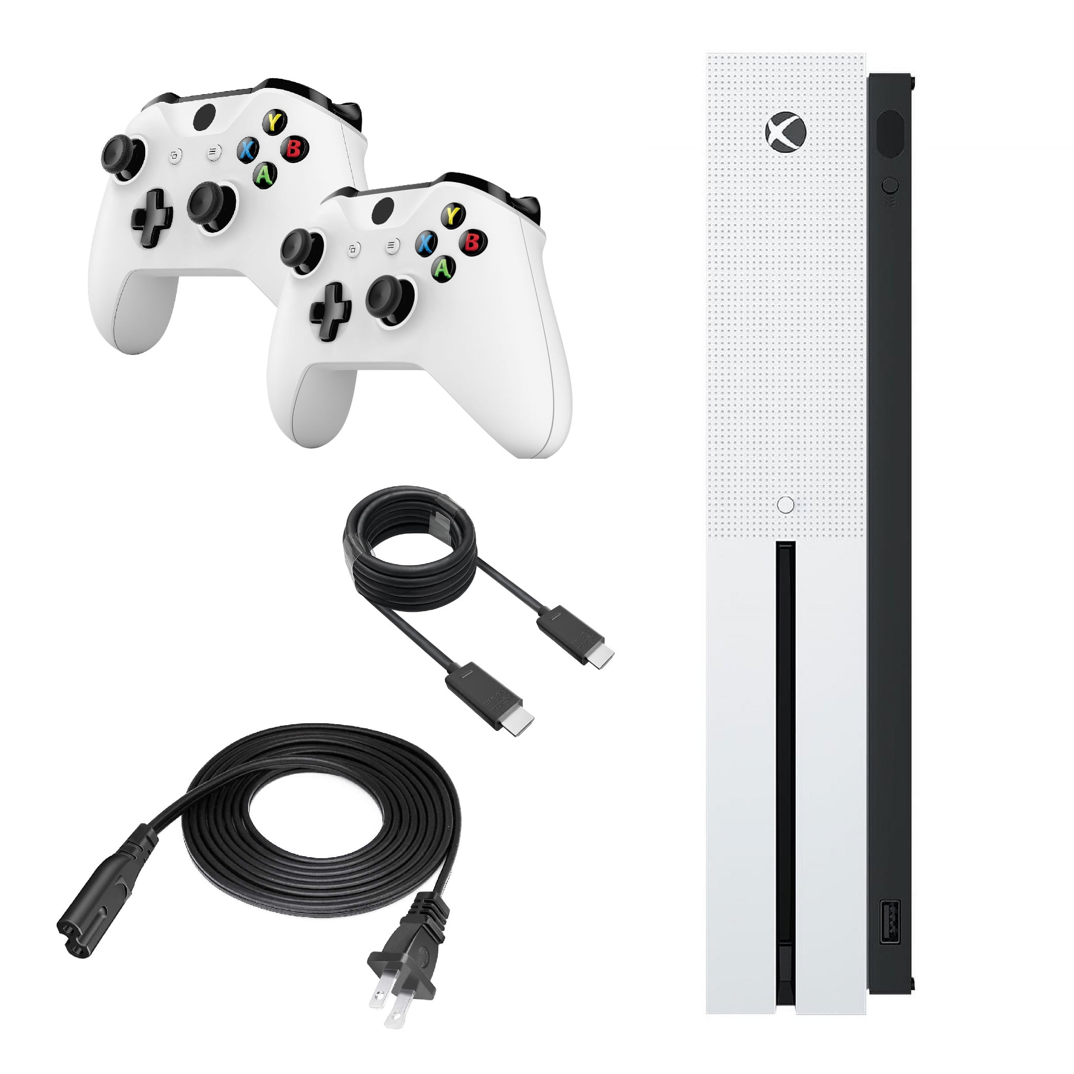 Restored Microsoft Xbox One S Game Console White Disc Edition 1TB with Two Retrofam Controllers (Refurbished)