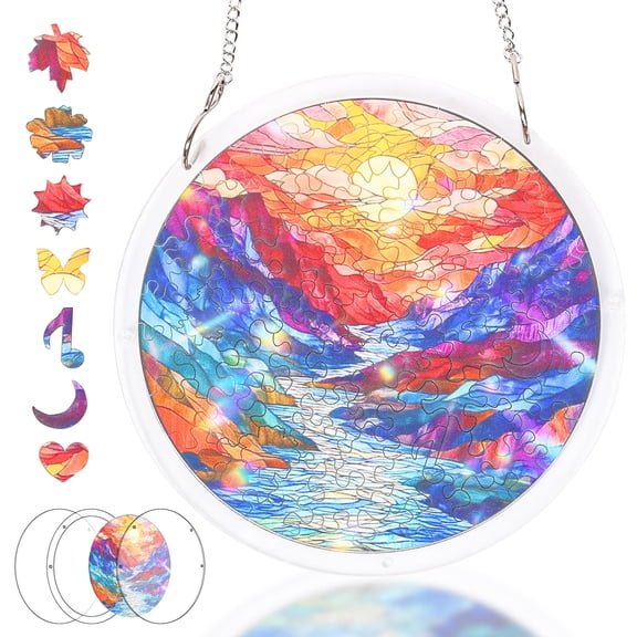 Austok Acrylic Puzzle Suncatcher 83 Pieces DIY Acrylic Suncatcher Puzzle Window Hanging Home and Garden Decor 7.4 in
