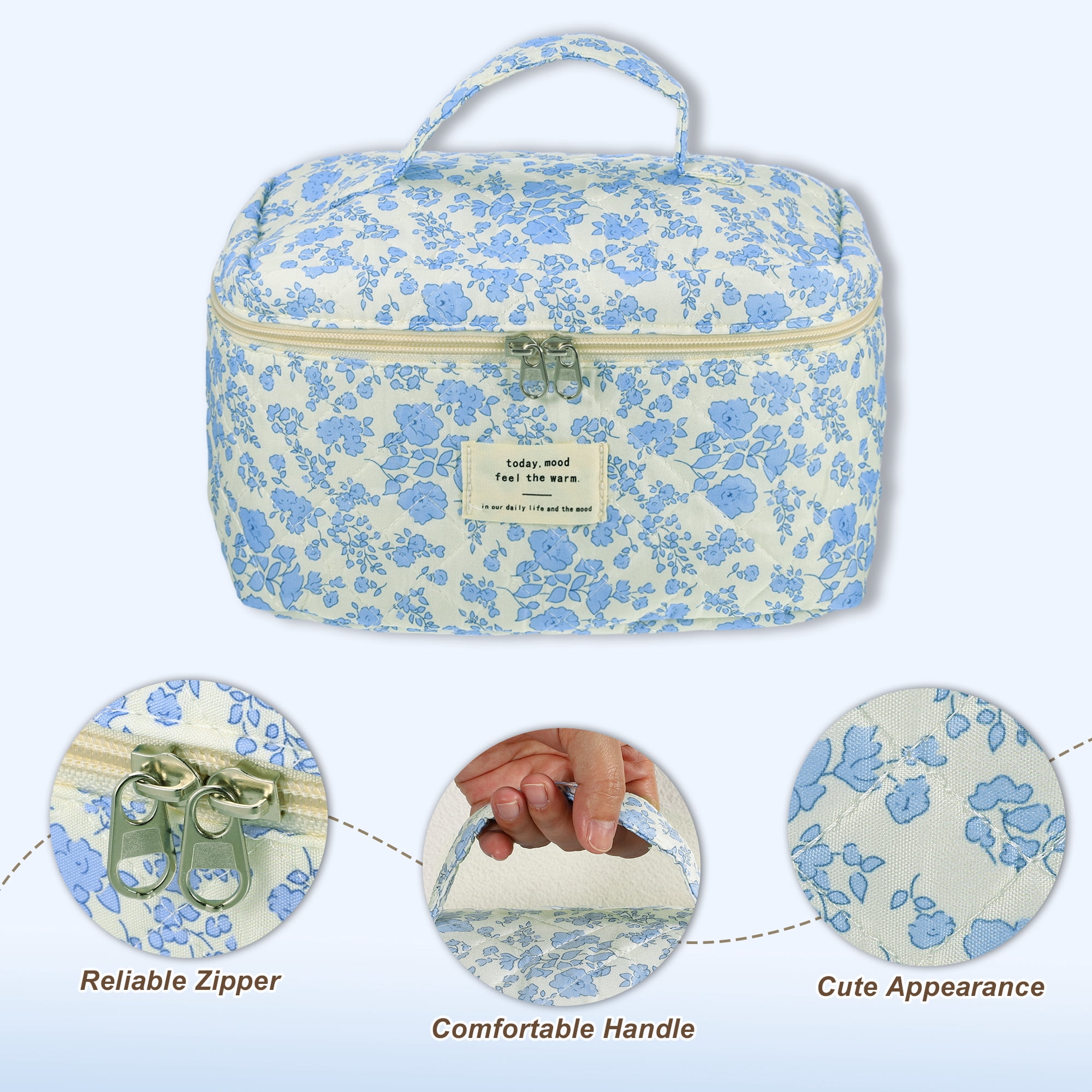 Unique Bargains 2Pcs Quilted Large Capacity Travel Storage Makeup Bag for C Blue