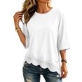 thumbnail image 7 of Lmueinov 3/4 Length Sleeve Womens Tops Crew Neck Lace Scalloped Hem Casual Shirts Solid Loose Fit Blouses Summer Fall Vacation Outfits, 7 of 7