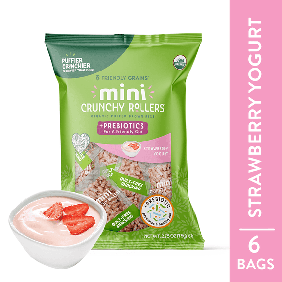 Friendly Grains Mini Crunchy Rollers Prebiotic Strawberry Yogurt Gluten-Free 6 Pack - 2.75 oz