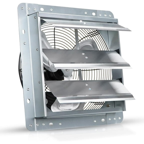 VENTISOL 12 Inch Wall Mounted Shutter Exhaust Fan, Aluminum Blades, 1800CFM, Automatic High Speed Household Ventilation Fan for Garages, Shop, Greenhouse, Attic