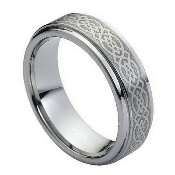 6mm Tungsten Carbide Stepped Edge Brushed Center & Celtic Pattern Wedding Band Ring For Men Or Ladies