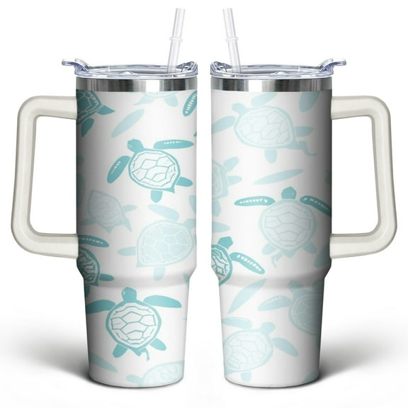 Cute Sea Turtle 30 Oz Tumbler with Handle Lid and Straw, Stainless Steel Double Walled Vacuum Insulated Cup, Cute Anniversary Wedding Birthday Gifts Tumbler for Women Men Friends Outdoor Indoor
