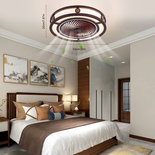 20 Inch Circular Ceiling Fan Light Caged Flush Mount Farmhouse Fandelier Fanlamp Remote for Bedroom