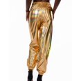thumbnail image 3 of SWSMCLT Women's Casual Metallic Pants Shiny Hot Dance Casual Pants Long Trousers Halloween Stretch Elastic Waist Yellow Small, 3 of 4