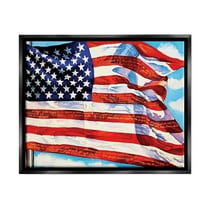 Stupell Industries Windblown American Flag Inspirational Painting Black Floater Framed Art Print Wall Art, 31 x 25