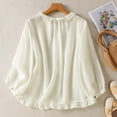 thumbnail image 5 of Warop Cotton Linen 3/4 Sleeve Top for Women Casual Retro Embroidery Turn-Down Collar Blouses, 5 of 9