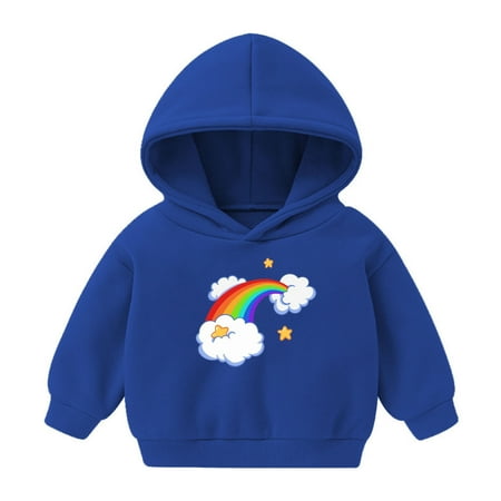 

Odeerbi Toddler Boys Girls Fleece Hoodies Rainbow Pattern Pullover Hooded Sweatshirts Children s Printed Long Sleeve Round Neck Hooded Sweatshirt Blue