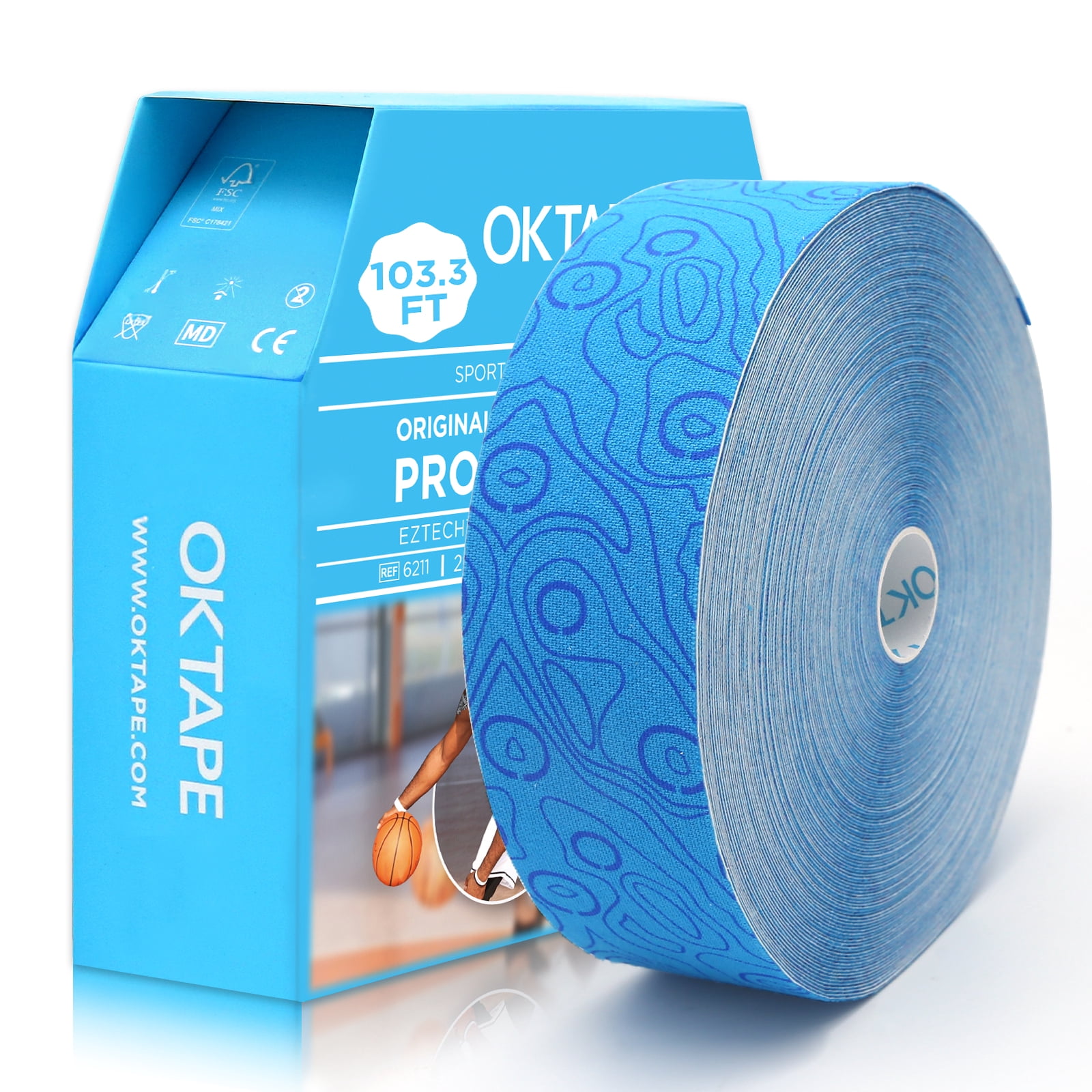 OK TAPE Kinesiology Tape Bulk 103Feet, Pro Adhesive, Water-Resistant k Tape, Elastic Athletic Tape, Latex Free, Uncut, Blue
