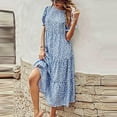 thumbnail image 5 of Lilgiuy Women's Summer Casual Boho Dress Floral Print Ruffle Puff Sleeve Printed High Waist Midi Beach Dresses Performance Active Dance Dress, 5 of 5