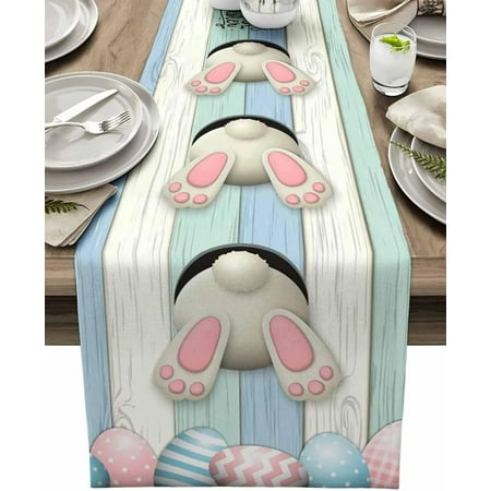 

Easter Bunny Eggs Wood Grain Linen Table Runners Dresser Scarves Table Decor Farmhouse Dining Table Runners Wedding Decorations