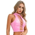 thumbnail image 2 of Sxiwei Women's Shiny Leather Front Lace Up Crop Top Gothic Music Festival Vest Top Pink L, 2 of 6