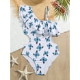 thumbnail image 1 of Sweet Girls Butterfly Graphic Ruffle Trim 1-piece Swimwear Bathing Suit Summer Beach Gift, 1 of 5