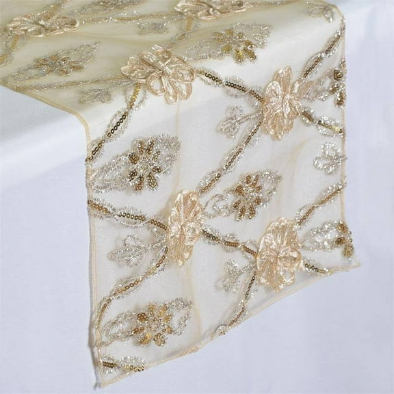 Efavormart Extravagant Fashionista Style Table Runner For Weddings Decor Fit Rectangle and Round Table - Champagne Lace Netting