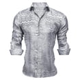 thumbnail image 2 of Mens Button Up Shirts Print Long Sleeve Spring Shirt Lightweight Casual Turn Down Collar Top Silver XXL, 2 of 3