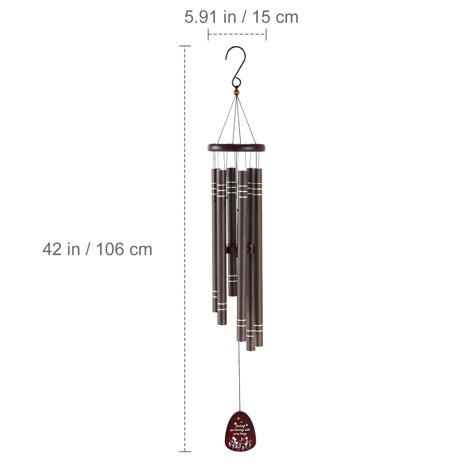 VEVOR Wind Chimes for Outside, 42",Deep Tone Wind Chimes with 6 Tubes, Unique Large Memorial Wind Chimes for Anniversary, Amazing Outdoor Decor for Your Patio, Porch, Garden and Backyard, Dark Brown