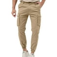 thumbnail image 2 of Miluxas Men's Cotton Work Pants, Multi-Pocket Solid Color Elastic Ankle, Outdoor Hiking Camping Khaki, 2 of 9