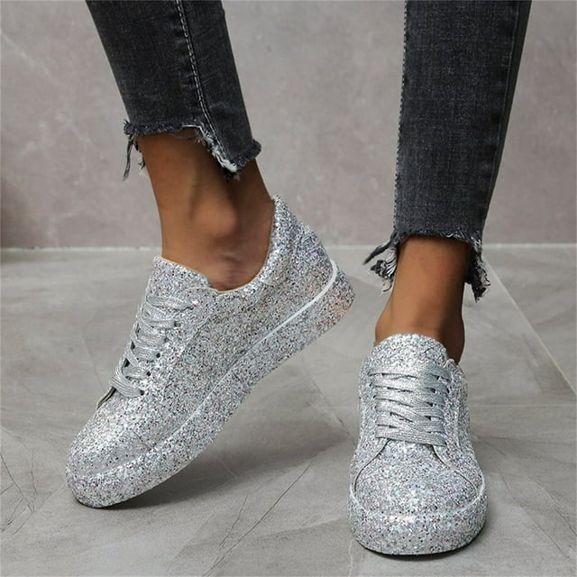 LSLJS Automne et Hiver Nouvelles Chaussures Plates à Paillettes à Lacets Décontractées pour Femmes, Escarpins, Chaussures Plates