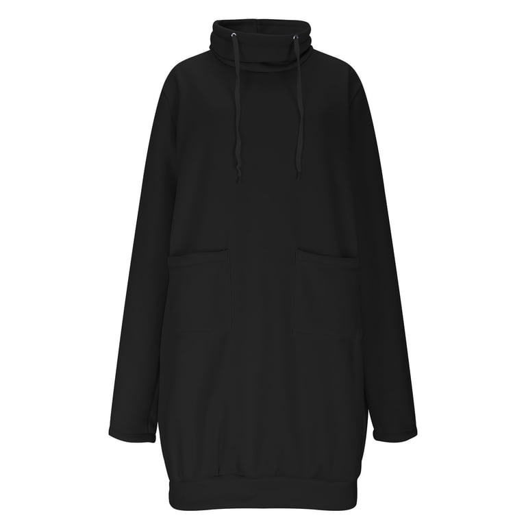 Women Hoodies Dress Turtleneck Sweatshirts Casual Long Sleeve Tunic Dress  with Pocket - Walmart.com