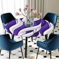 thumbnail image 5 of Elastic Fitted Round Tablecloth, Purple White Moire Waterproof Stretch Table Cover for 55"-60" Tables, Modern Abstract Art Elegant Washable Outdoor Tablecloths for Patio, Picnic, Camping, 5 of 9