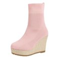 thumbnail image 5 of Platform Wedge Boots for Women Casual Stretch Knit Sock Booties Round Toe Slip on Fall Winter Ankle Boots High Heels Red Size 9, 5 of 5