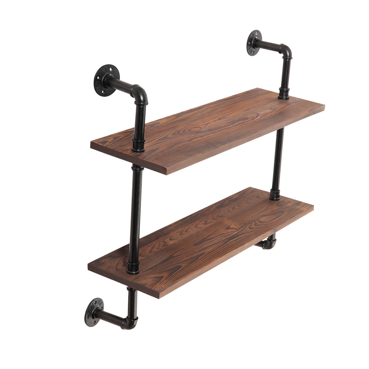 Kepooman Industrial Wall Mounted 2-Tier Pipe Shelving, Home Decor Wooden Floating Shelves Kepooman Industrial Wall Mounted 2-Tier Pipe Shelving, Home Decor Wooden Floating Shelves