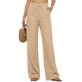 thumbnail image 2 of Linen Pants Women Summer Flowy Drawstring High Waisted Wide Leg Boho Palazzo Pants with Pockets, 2XL, 2 of 7