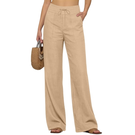 Linen Pants Women Summer Wide Leg High Waisted Casual Beach Vacation Lounge Wear Dressy Plus Size Comfy Trousers