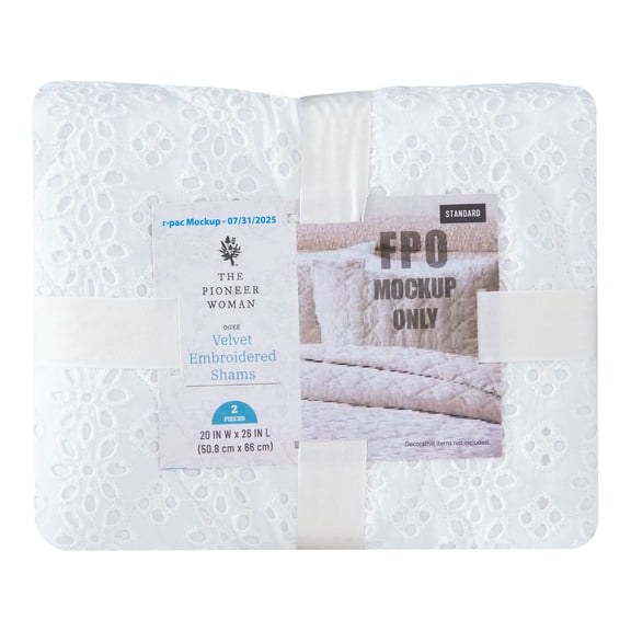 The Pioneer Woman Claire Lace Eyelet Pillow Shams, King, Bleached Linen, 2 Pack