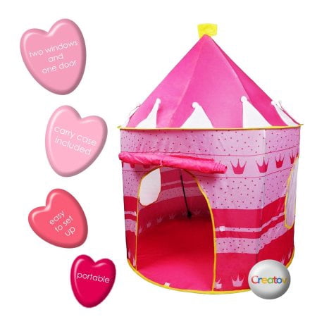 Children Play Tent Girls Pink Castle for Indoor/Outdoor Use, Foldable with Carry Case By Creatov