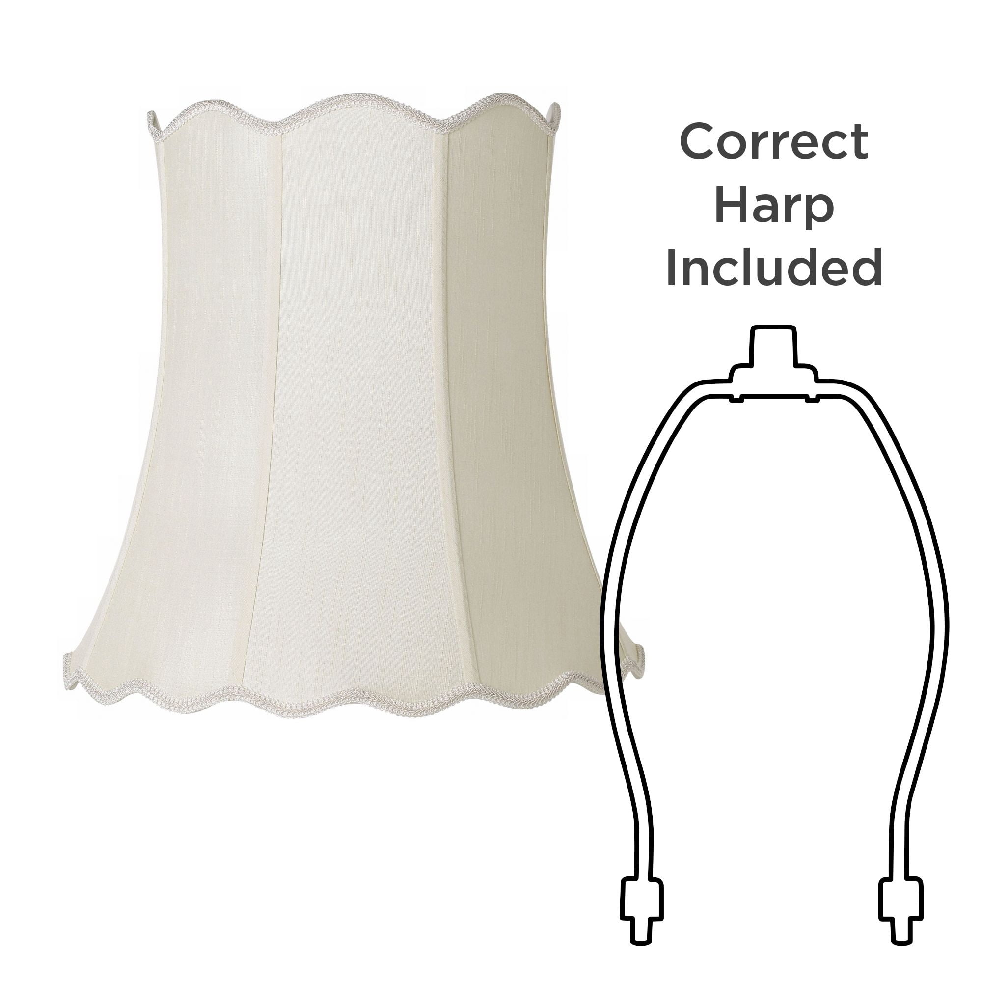 Imperial Shade Creme Large Scallop Bell Lamp Shade 14" Top x 20" Bottom x 20" Slant x 19.75 High (Spider) Replacement with Harp and Finial