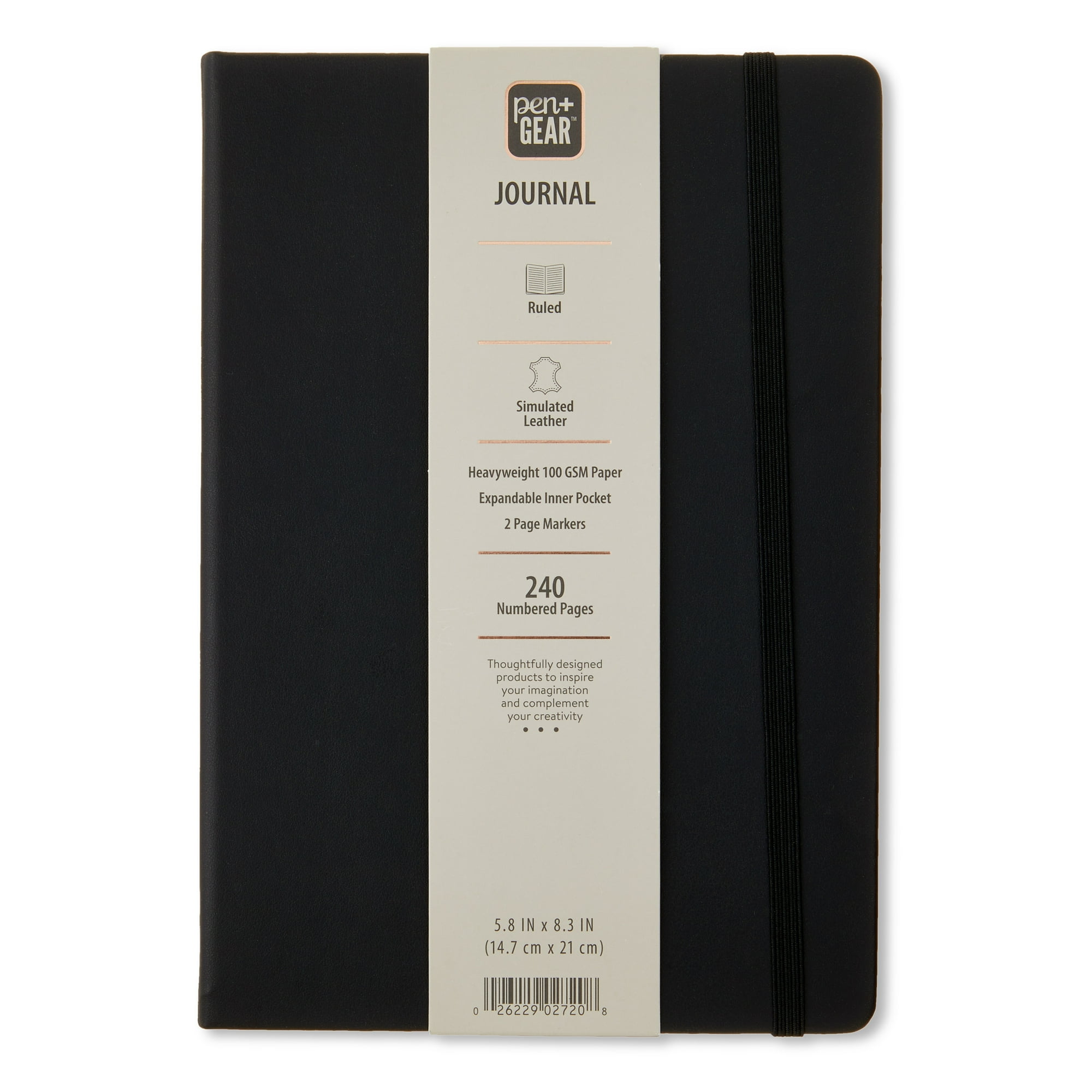 Pen+Gear Simulated Leather Journal, Black, A5 (5.8" x 8.3"), 240 Ruled Pages