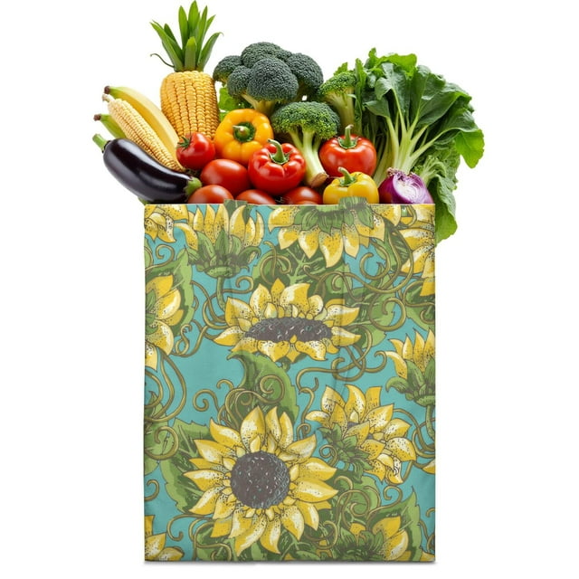 Retro Sunflower Graphic Foldable Tote - Eco-Friendly & Washable Reusable Shopping Bag for Everyday Use