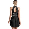 thumbnail image 2 of TiaoBug Figure Skating Dress for Women Ballet Lyrical Dance Dress Flower Applique Gymnastics Leotard Dancewear Black XL, 2 of 5
