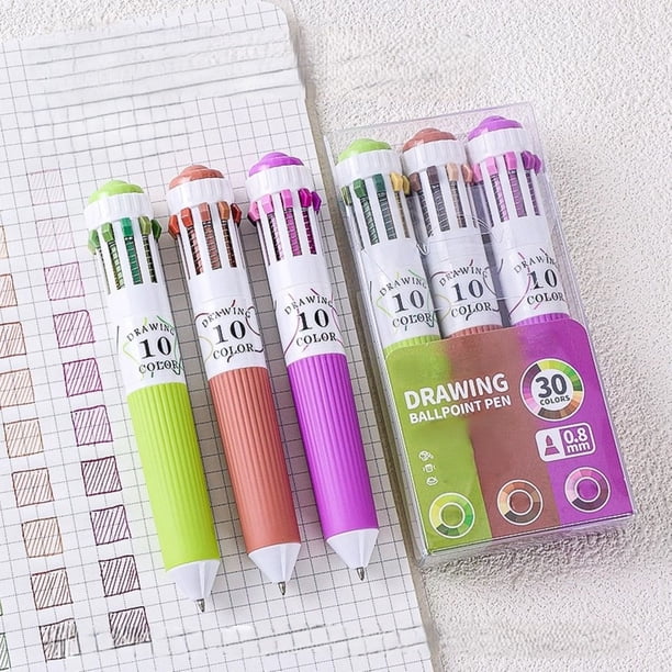 Juego de bolígrafos de 30 colores con agarre de goma suave, tinta multicolor, punta de 0,7 mm, recargables, para dibujar, escribir en diarios, codificar por colores, 13 cm.