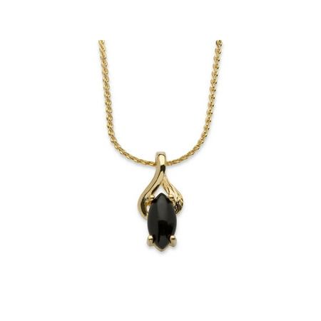 Faux Onyx Necklace - Genuine Black Onyx Yellow Gold Tone Pendant Marquise Necklace 18