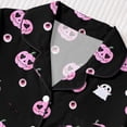 thumbnail image 6 of Women's Satin Halloween Pajamas Sets with Shorts Soft Button down Short Sleeve Shirts Wide Leg Shorts 2 Piece Pumpkin Printed Graphic Sleepwear Loungewear Pjs Set X_Black S, 6 of 8