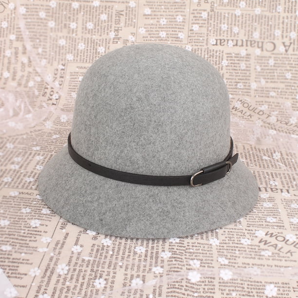 Sombrero de mujer Otoño e Invierno Sombrero de lana Sombrero de copa de lana para mujer Estilo coreano Cinturón multicolor Sombrero de pescador Elegante sombrero de lavabo con cúpula
