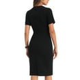 thumbnail image 3 of INSPIRE CHIC Women's Sheath Dress Short Sleeve Contrast Color Elegant Pencil Wear-to-Work Midi Dresses L Black, 3 of 6