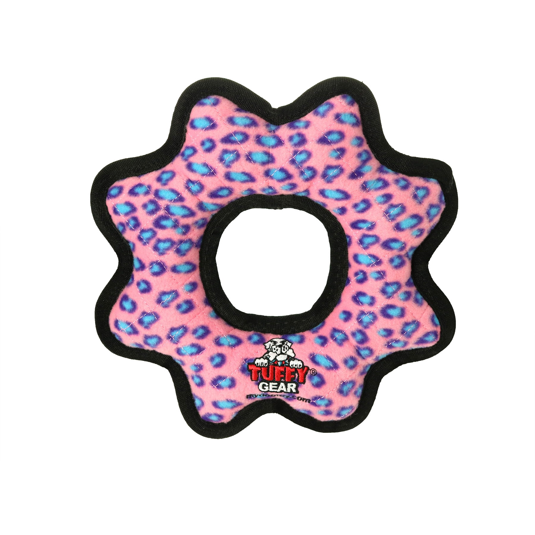 TUFFY® Ultimate Gear Ring Pink Leopard, 2-Pack, Durable Plush Squeaky Dog Toys