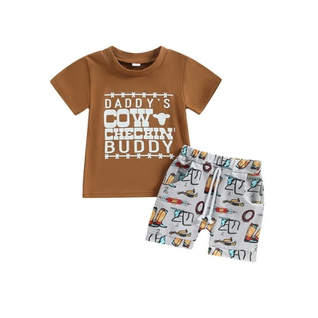 

Western Baby Boy Summer Clothes Letter Print Short Sleeve T-Shirt Top Shorts Set 2Pcs Toddler Western Cowboy Outfits