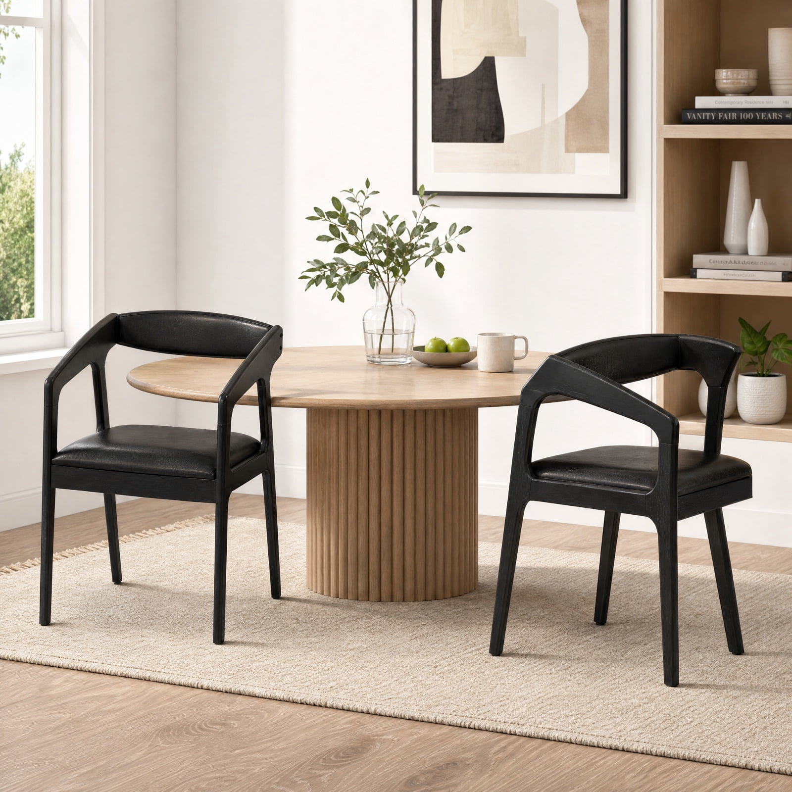 Furnibear Upholstered Armchairs Set of 2 with Cozy Backrest and Padded Seat Cushion for Kitchen Dining Room Living Room Home, Black