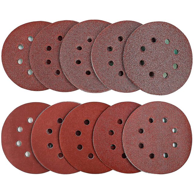 Almohadillas de discos de lijado de 100 uds, hoja de papel de lija de grano mixto de 125mm para LIJADORA Orbital aleatoria, 8 agujeros