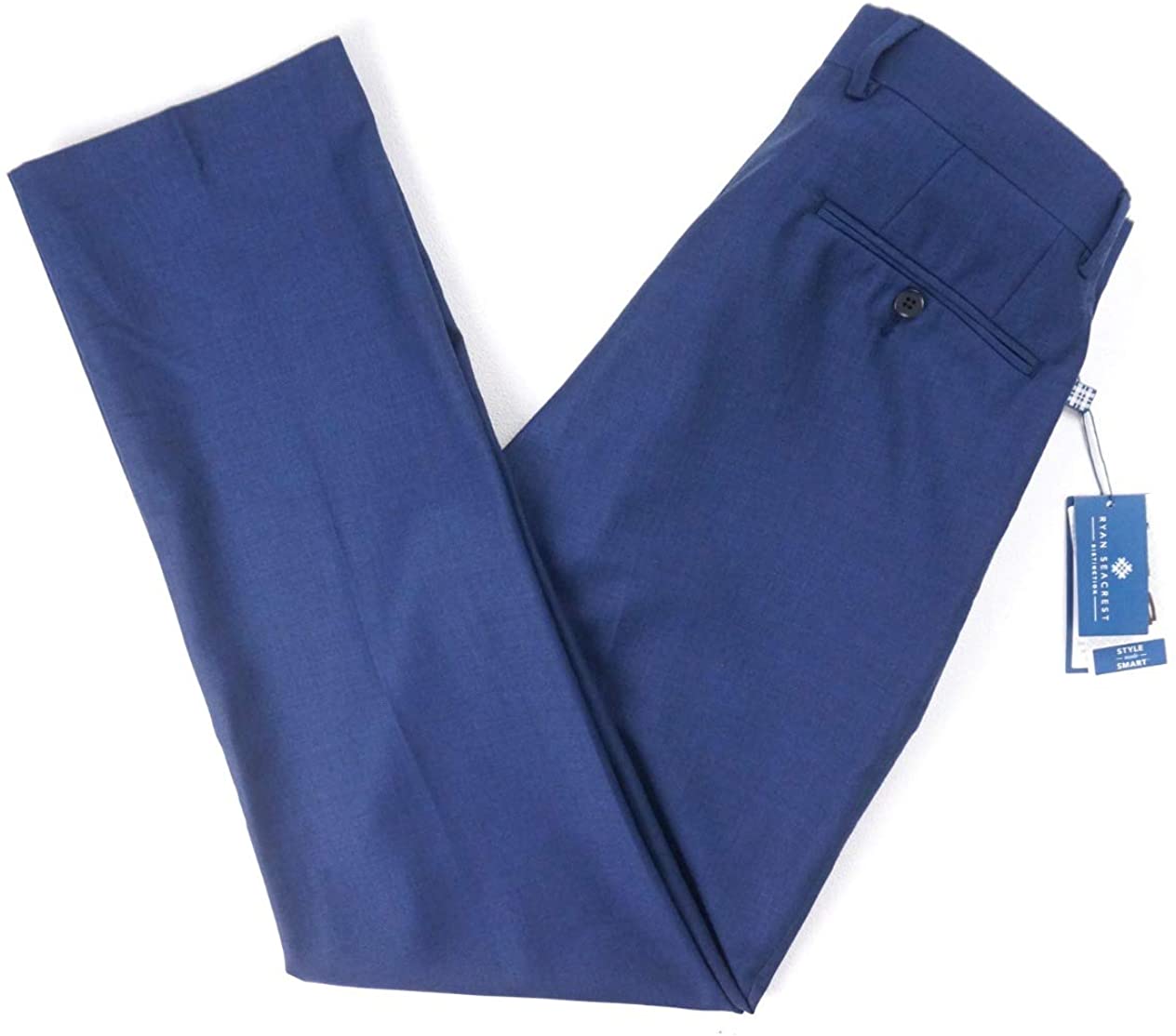 Ryan Seacrest Mens Solid Modern Fit Dress Pants Slacks, Blue, 30W