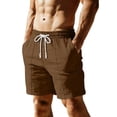 thumbnail image 3 of Hurxie Mens Casual Linen Shorts - 7 inch Elastic Waist Drawstring Summer Beach Vacation Short Brown,L, 3 of 7